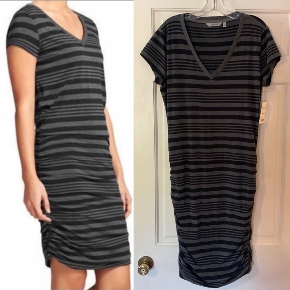 Athleta Stripe Topanga Dress Charcoal Gray L